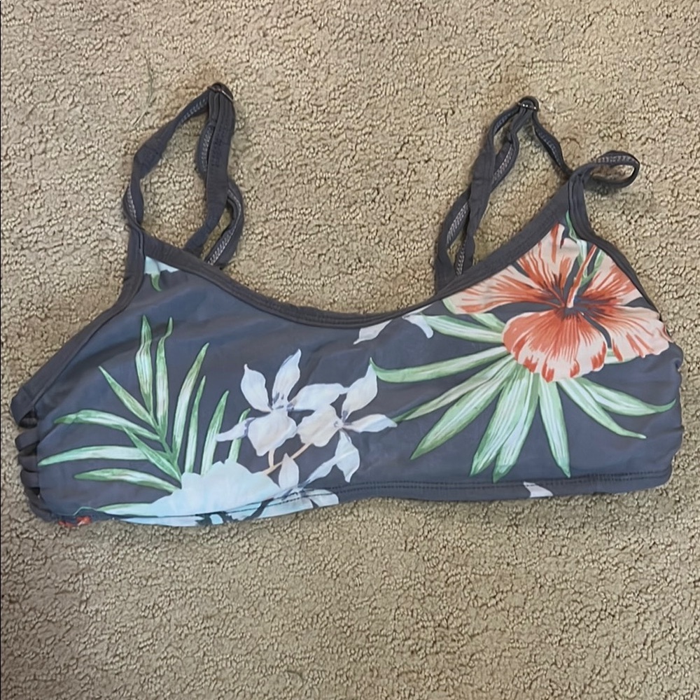 Kona Sol Gray and Orange Bikini Top with Adjustable Straps